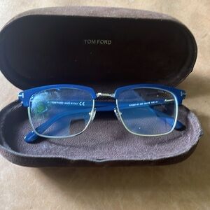 COPY - NWOT TOM FORD Clubmaster Eyeglasses TF 5801-B 090 54-19 145 Blue & Silve…